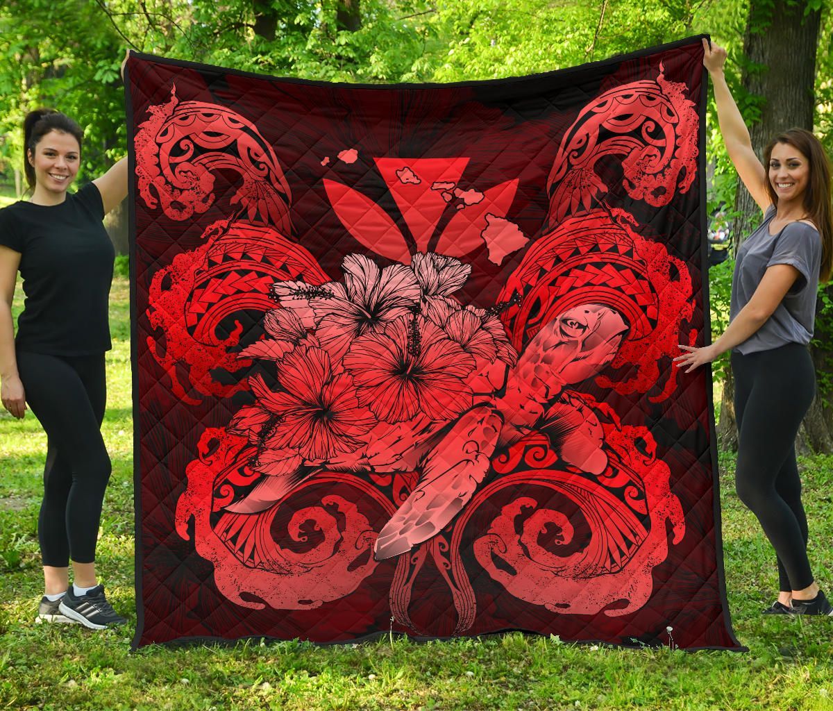 FamilyGater Quilt - Hawaii Turtle Wave Polynesian Premium Quilt - Hey Style Red - AH - J4 FamilyGater Quilt - Hawaii Turtle Wave Polynesian Premium Quilt - Hey Style Red - AH - J4