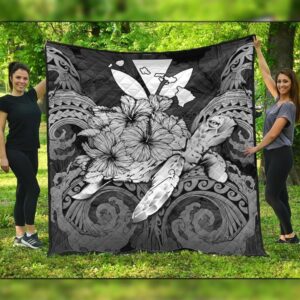FamilyGater Quilt - Hawaii Turtle Wave Polynesian Premium Quilts - Hey Style White - AH - J4C