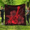 FamilyGater Quilt - Hawaiian - Hawaii Ukulele Flower Premium Quilts - Red - AH - J4C