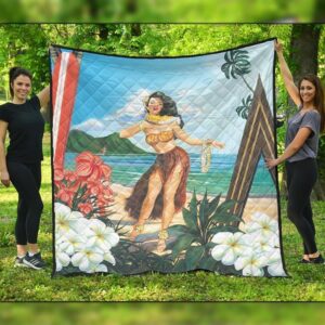FamilyGater Quilt - Hawaiian Hibiscus Aloha Hula Girl Dance On The Beach Premium Quilts - AH - JRC