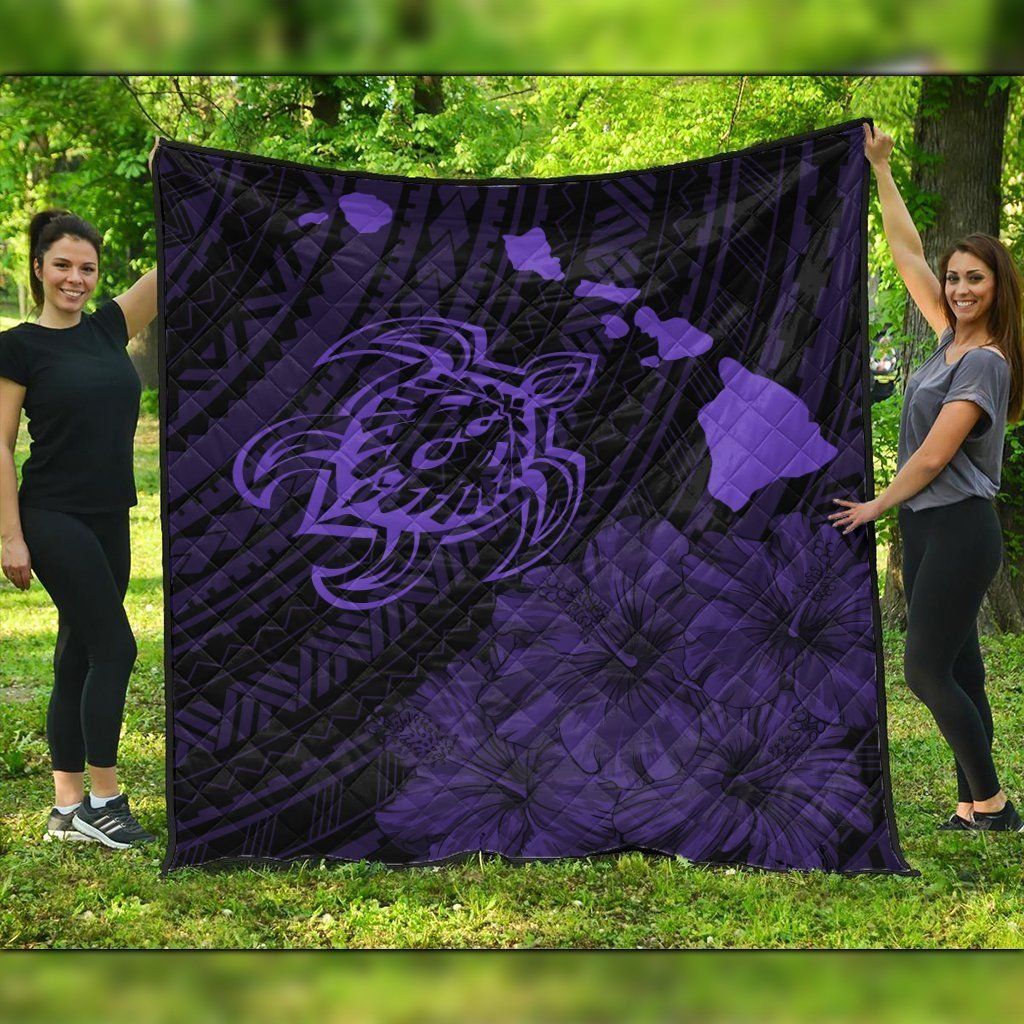 FamilyGater Quilt - Hawaiian Hibiscus Sea Turtle Swim Polynesian Premium Quilts - Purple - AH - J5C FamilyGater Quilt - Hawaiian Hibiscus Sea Turtle Swim Polynesian Premium Quilts - Purple - AH - J5C