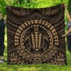 FamilyGater Quilt - Hawaiian Kakau Honu Arc Gold Polynesian Premium Quilt - AH - JG1