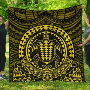 FamilyGater Quilt - Hawaiian Kakau Honu Arc Yellow Polynesian Premium Quilt - AH - JG1