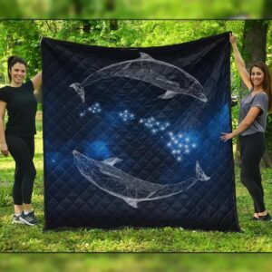 FamilyGater Quilt - Hawaiian Map Galaxy Zodiac Dolphin White Polynesian Premium Quilts - AH - J4C