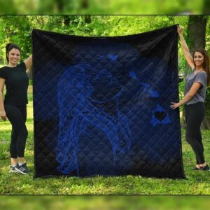 FamilyGater Quilt - Hawaiian Map Heart Hula Girl Hibiscus Blue Polynesian Premium Quilts - AH - J4C