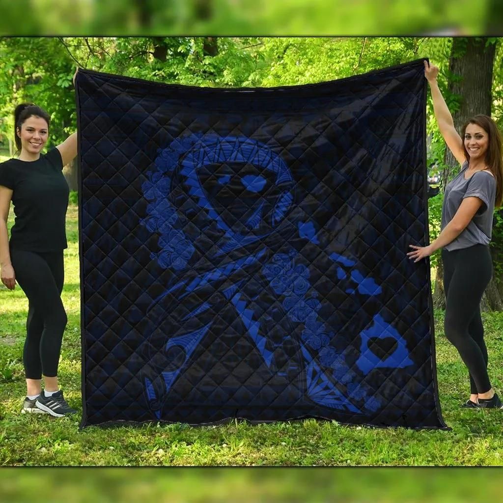 FamilyGater Quilt - Hawaiian Map Heart Ribbon Cancer Hibiscus Blue Polynesian Premium Quilts - AH - J4C FamilyGater Quilt - Hawaiian Map Heart Ribbon Cancer Hibiscus Blue Polynesian Premium Quilts - AH - J4C