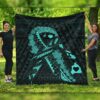 FamilyGater Quilt - Hawaiian Map Heart Ribbon Cancer Hibiscus Turquoise Polynesian Premium Quilts - AH - J4C