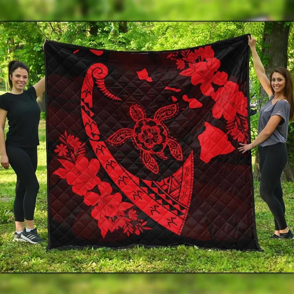 FamilyGater Quilt - Hawaiian Map Hibiscus Turtle Fish Hook Polynesian Premium Quilts Red - AH - J5C FamilyGater Quilt - Hawaiian Map Hibiscus Turtle Fish Hook Polynesian Premium Quilts Red - AH - J5C