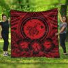 FamilyGater Quilt - Hawaiian Map Honu Hibiscus Tropic Red Polynesian Premium Quilts - AH - JGR