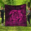FamilyGater Quilt - Hawaiian Map Turtle Kanaka Hibiscus Polynesian Premium Quilts - Pink - AH - J4C