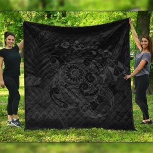FamilyGater Quilt - Hawaiian Map Turtle Tattoo Hibiscus Plumeria Polynesian Premium Quilts - Gray - AH - J4C