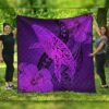 FamilyGater Quilt - Hawaiian Map Whale Swim Hibiscus Polynesian Premium Quilts - Purple - AH - J6C