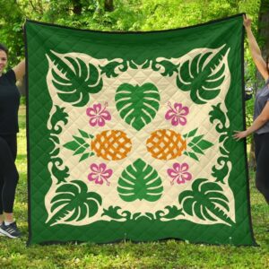 FamilyGater Quilt - Hawaiian Pineapple Hibiscus Pattern Premium Quilt - Burgundy - Argu Style - AH - J2
