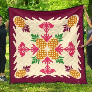 FamilyGater Quilt - Hawaiian Pineapple Pattern Premium Quilt - Burgundy - Argu Style - AH - J2