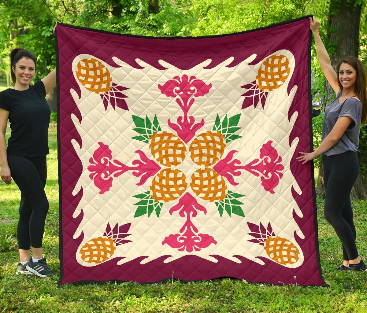 FamilyGater Quilt - Hawaiian Pineapple Pattern Premium Quilt - Burgundy - Argu Style - AH - J2 FamilyGater Quilt - Hawaiian Pineapple Pattern Premium Quilt - Burgundy - Argu Style - AH - J2