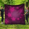FamilyGater Quilt - Hawaiian Plumeria Hibiscus Turtle Under Sea Polynesian Premium Quilts Pink AH - J7C