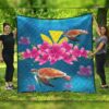 FamilyGater Quilt - Hawaiian Plumeria Kanaka Turtle Sea Polynesian Premium Quilts - AH - J4C