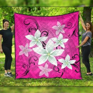 FamilyGater Quilt - Hawaiian Plumeria Polynesian Premium Quilts - Pink - AH - J4C