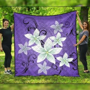 FamilyGater Quilt - Hawaiian Plumeria Polynesian Premium Quilts - Purple - AH - J4C