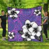 FamilyGater Quilt - Hawaiian Plumeria Tribal Pink Polynesian Premium Quilts Blue AH - J0C