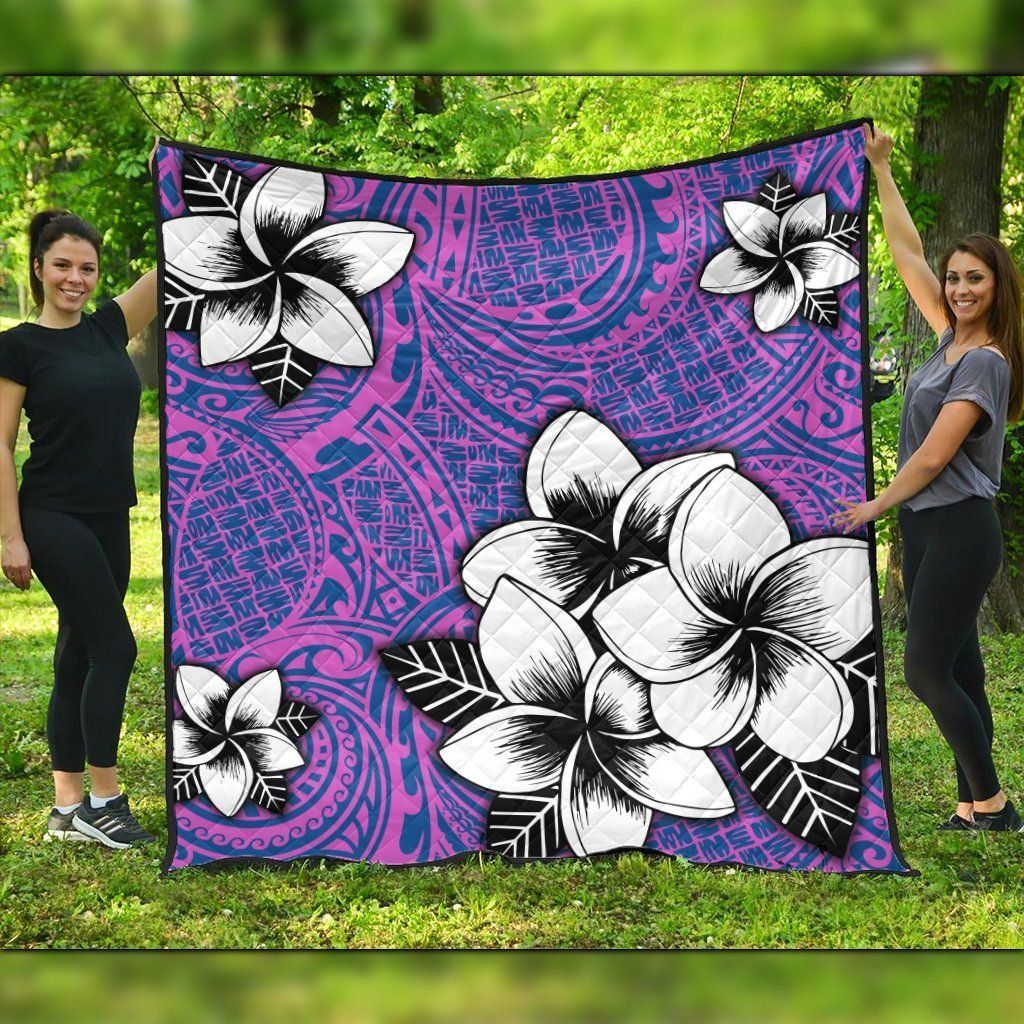 FamilyGater Quilt - Hawaiian Plumeria Tribal Pink Polynesian Premium Quilts Blue AH - J0C FamilyGater Quilt - Hawaiian Plumeria Tribal Pink Polynesian Premium Quilts Blue AH - J0C