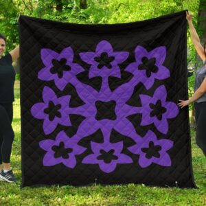 FamilyGater Quilt - Hawaiian Premium Quilt Royal Pattern - Black And Purple - A1 Style - AH - J2