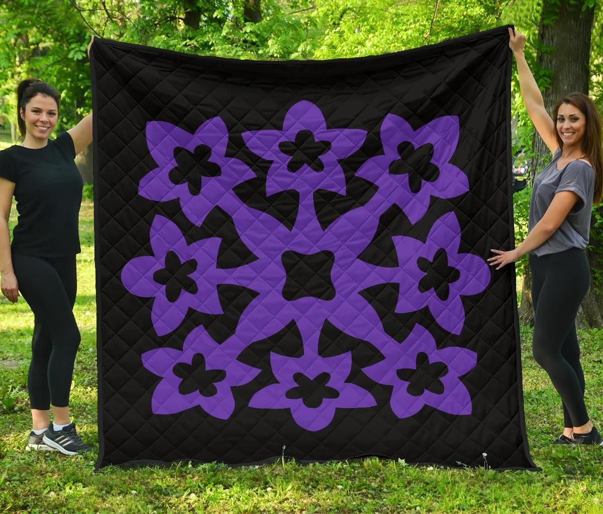 FamilyGater Quilt - Hawaiian Premium Quilt Royal Pattern - Black And Purple - A1 Style - AH - J2 FamilyGater Quilt - Hawaiian Premium Quilt Royal Pattern - Black And Purple - A1 Style - AH - J2