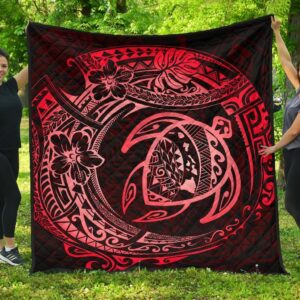 FamilyGater Quilt - Hawaiian Turtle Polynesian Red Premium Quilt - AH J9