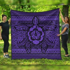 FamilyGater Quilt - Hawaiian Turtle Polynesian Tribal Premium Quilts Purple AH - J7C