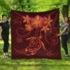 FamilyGater Quilt - Hawaiian Turtles Hibiscus Plumeria Polynesian Premium Quilts - Red - AH - J4C