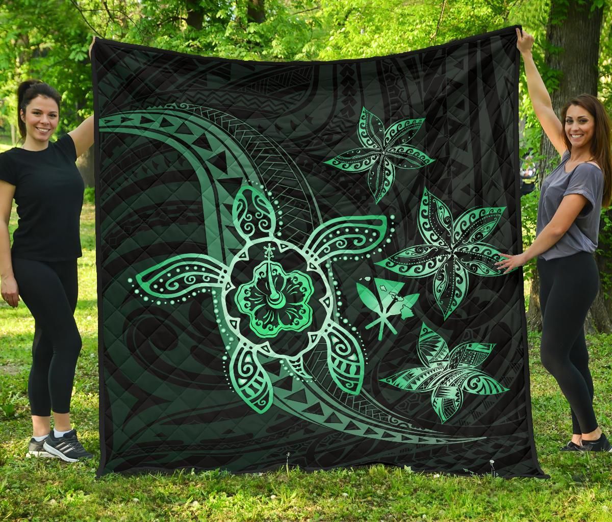 FamilyGater Quilt - Kanaka Map Hibiscus Plumeria Turtle Art Turquoise Polynesian Premium Quilt - AH - J1 FamilyGater Quilt - Kanaka Map Hibiscus Plumeria Turtle Art Turquoise Polynesian Premium Quilt - AH - J1