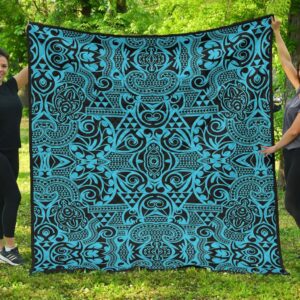 FamilyGater Quilt - Polynesian Premium Quilt Grown Blue White - AH - J1