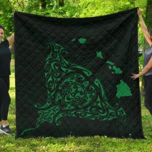 FamilyGater Quilt - Rays Hawaii Map Polynesian Premium Quilt - Green - AH - J4