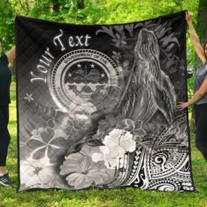 Federated States of Micronesia Custom Personalised Premium Quilts - Humpback Whale with Tropical Flowers (White)- BN18