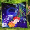 Federated States of Micronesia Premium Quilts - Humpback Whale with Tropical Flowers (Blue)- BN18