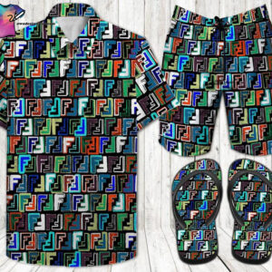 Fendi Pop Art Full Print Hawaiian Shirt Beach Shorts And Flip Flops