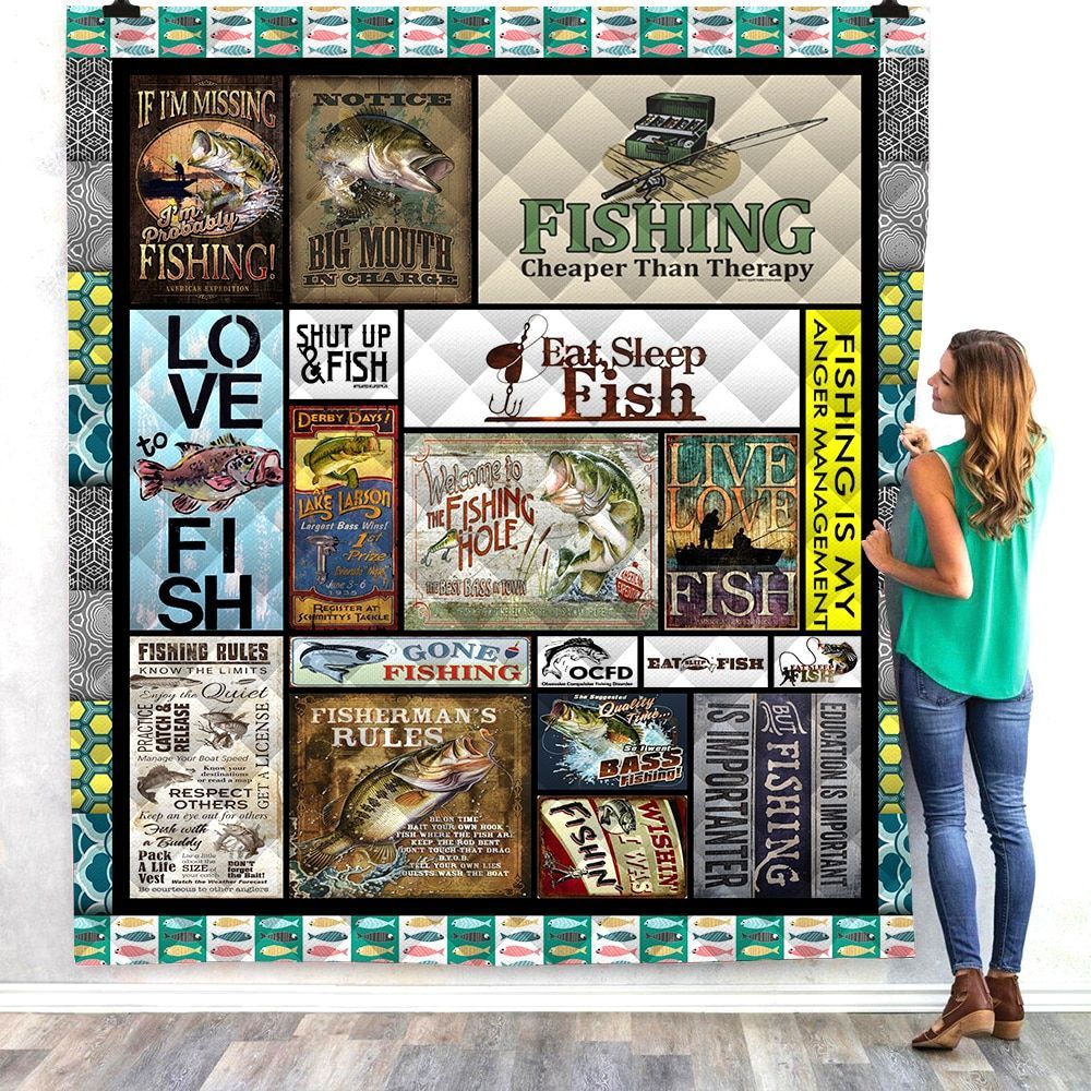 Fishing Print Quilt Fishing Print Quilt