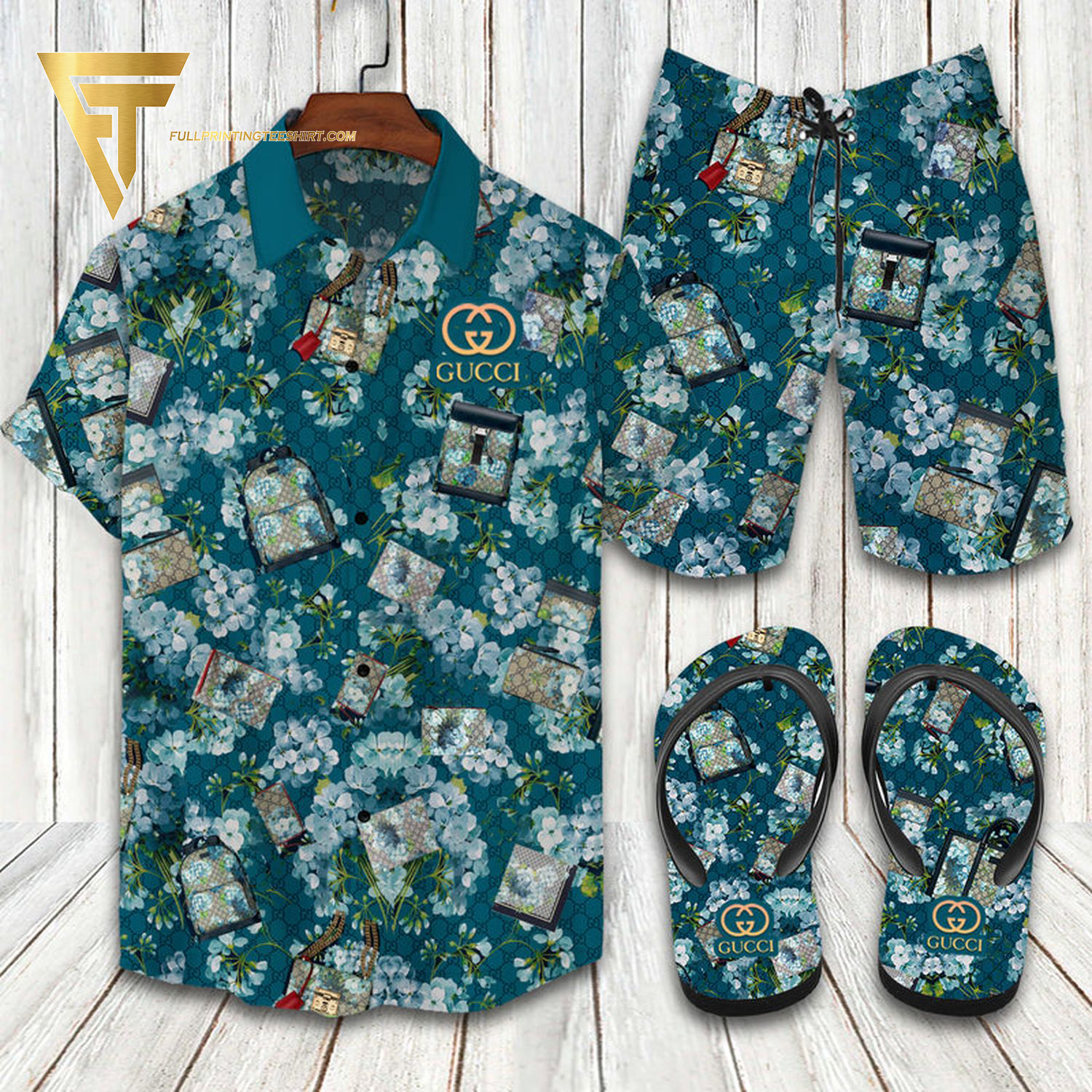Floral Gucci Monogram Hawaiian Shirt Beach Shorts And Flip Flops Floral Gucci Monogram Hawaiian Shirt Beach Shorts And Flip Flops