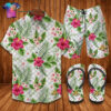 Floral Gucci Symbol Full Print Hawaiian Shirt Beach Shorts And Flip Flops
