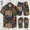 Floral Gucci Tiger All Over Print Hawaiian Shirt Beach Shorts And Flip Flops