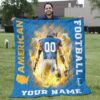 Football Throw Blanket - Blue Custom Name Number American Football Quilts Blanket  - Football Gifts For Boys