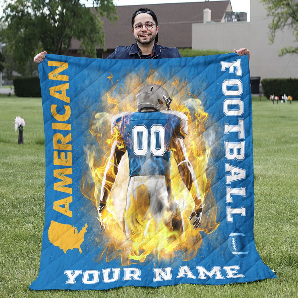 Football Throw Blanket - Blue Custom Name Number American Football Quilts Blanket - Football Gifts For Boys Football Throw Blanket - Blue Custom Name Number American Football Quilts Blanket - Football Gifts For Boys