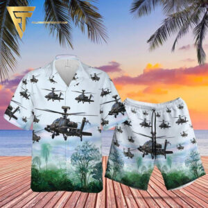 Forest Us Army Boeing Ah-64 Apache All Over Print Hawaiian Shirts And Beach Shorts