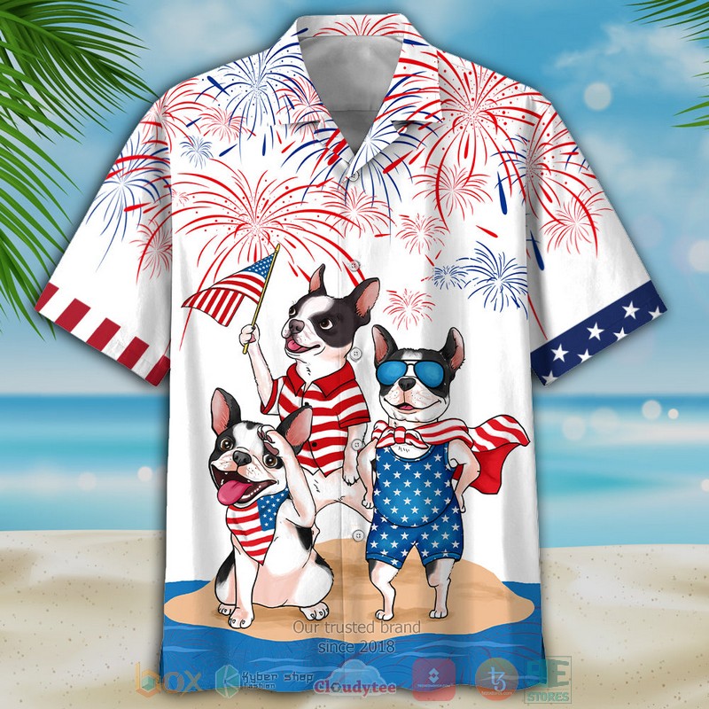French Bulldog Firework Independence In Comping White Hawaiian Shirt French Bulldog Firework Independence In Comping White Hawaiian Shirt