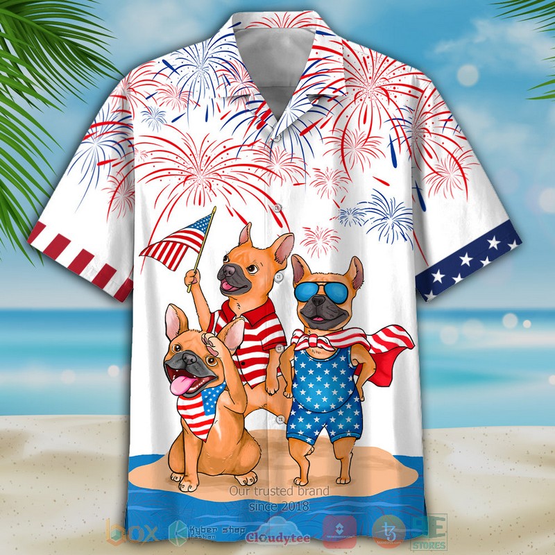 French Bulldog Independence In Comping White Hawaiian Shirt French Bulldog Independence In Comping White Hawaiian Shirt