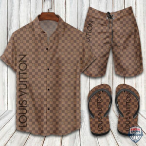 Lv Caro Hawaiian Shirt Beach Short And Flip Flops