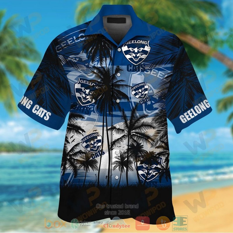 Geelong Cats Hawaiian Shirt And Shorts Geelong Cats Hawaiian Shirt And Shorts