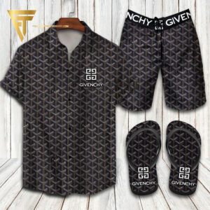 Givenchy Logo Hawaiian Shirt Beach Shorts And Flip Flops