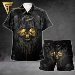 Golden Skull Gothic Grim Reaper All Over Print Hawaiian Shirts And Beach Shorts