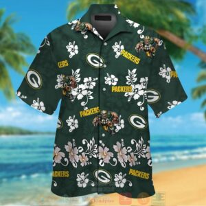 Green Bay Packers Logo White Hibiscus Green Hawaiian Shirt And Shorts